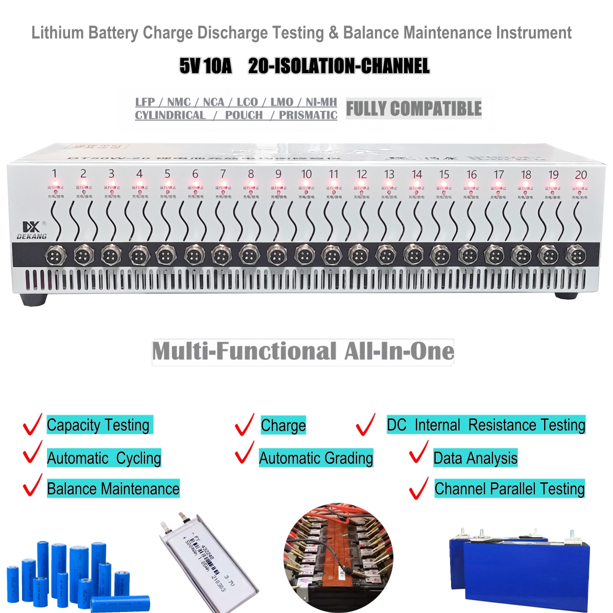 DT50W-20 20-channel lithium cell charge-discharge tester